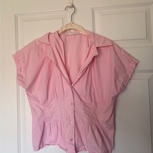 Zara Light Pink Short-Sleeve Button-Down Blouse